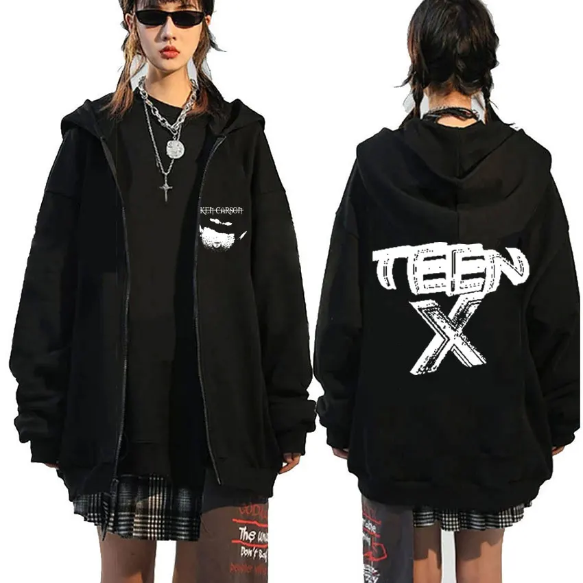 

Playboi Carti Teen Print Zipper Hoodie Ken Carson Zipper Sweatshirt Men Hip Hop Vintage Zip Up Jacket Male Oversized Streetwear