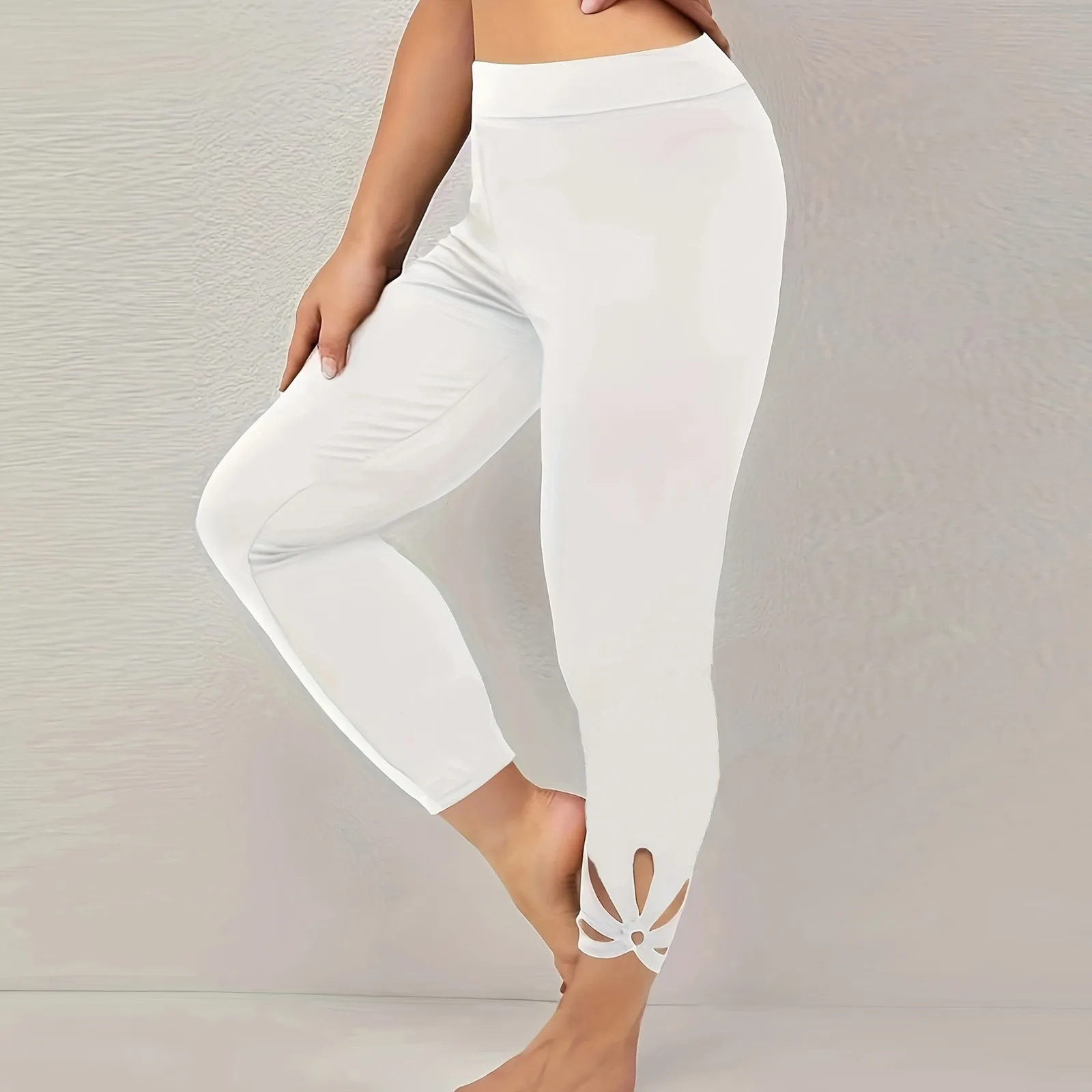

Women Solid Hollow Elastic Waist Casual Leggings Pants Features