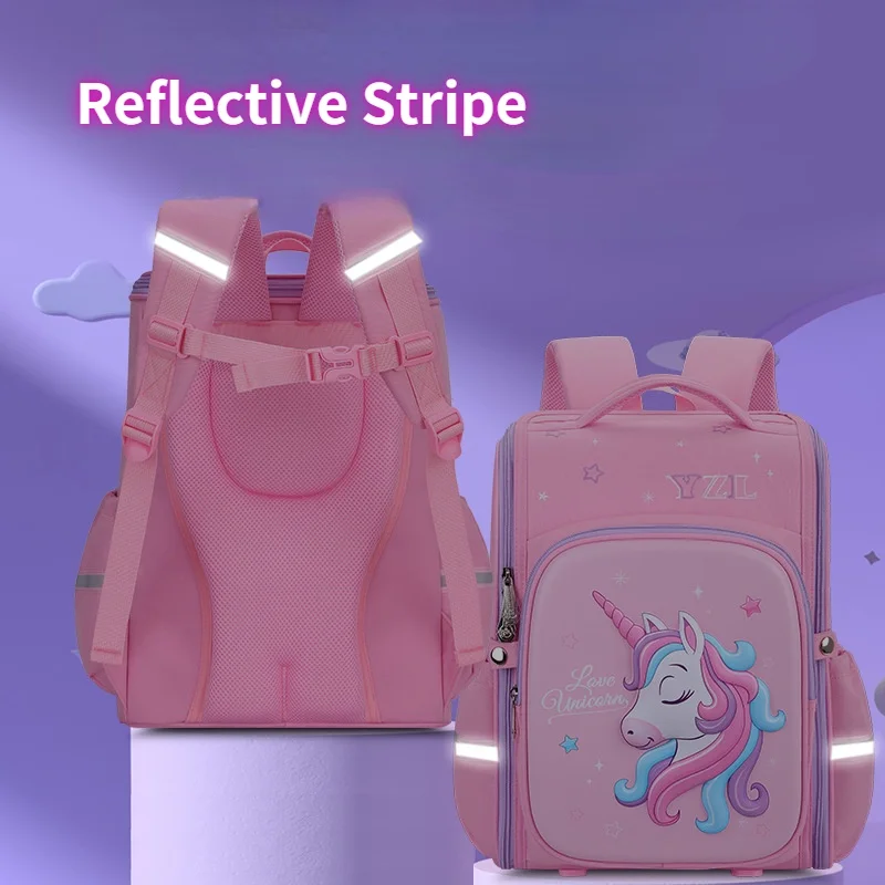 Grade 1-6 Girls Sweet Cartoon Unicorn Backpacks New Dreamy Children Cute Students Reflective Fashion Schoolbags Drop Shipping