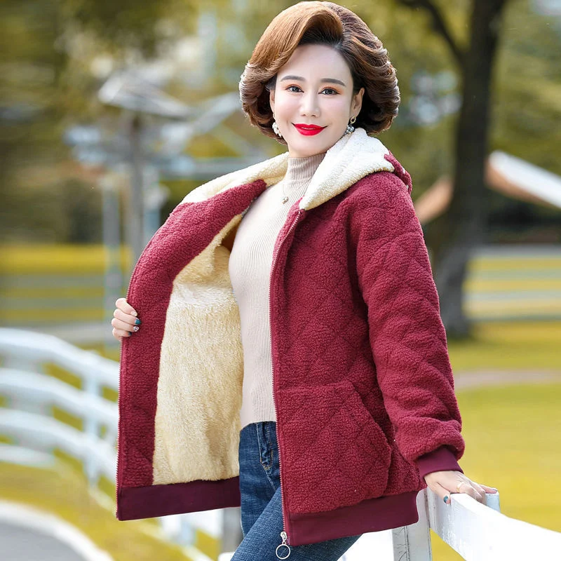Winter mother's outfit thickened cashmere like jacket women's cotton padded jacket new fashion middle-aged and elderly women's