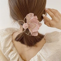 the new women elegant hollow out metal flower cloth petal hairpins sweet side hair decorate hair clips barrette hair accessories