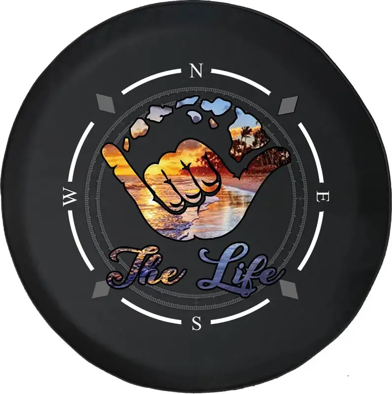 

Hang Loose Live the Life Water Sunset Compass Spare Tire Cover for , Camper, SUV With or Without Backup Camera Hole