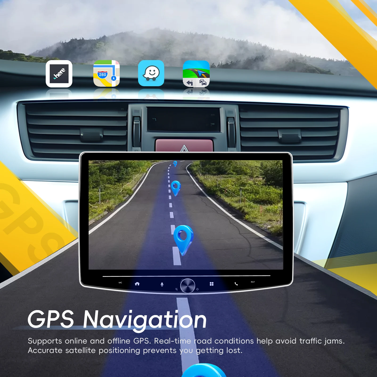 Автомагнитола Podofo 10 1 дюйма IPS 4 + 64 ГБ Wi-Fi 2DIN