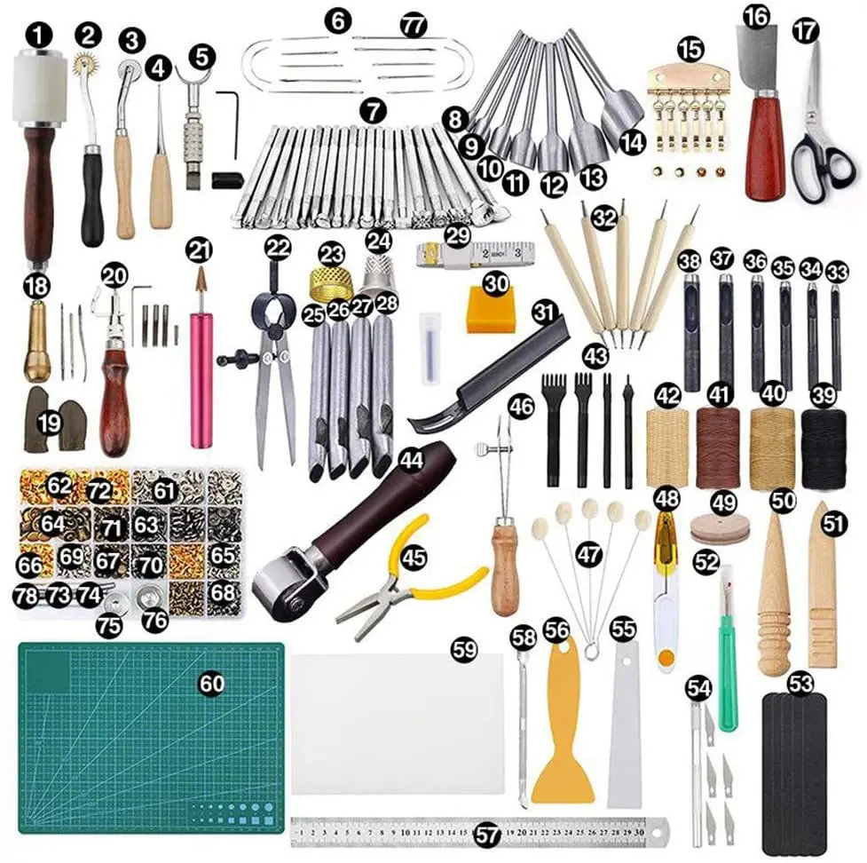 

366 Pieces Leather Working Tools kit Supplies Leather Craft Processing Tools with Instructions leather stamp set five claw punch