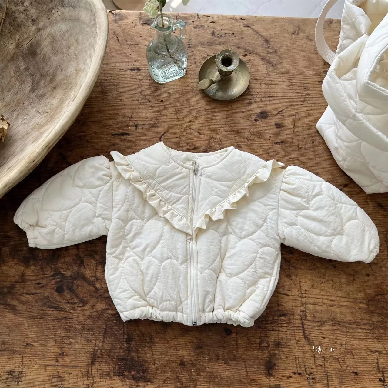 

Korean Children Clothes 2022 Autumn Baby Girls Light Zipper Lace Jacket Cotton Coat