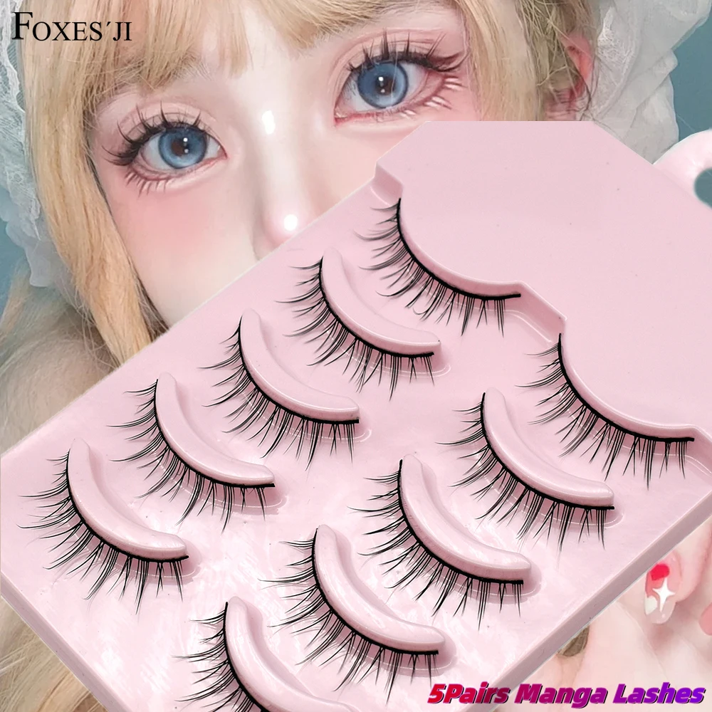 

FOXESJI 5Pairs Soft Wispy Light Manga Lashes 3D Faux Mink Lashes Short Natural Lash Cross False Eyelashes Lash Extension Makeup
