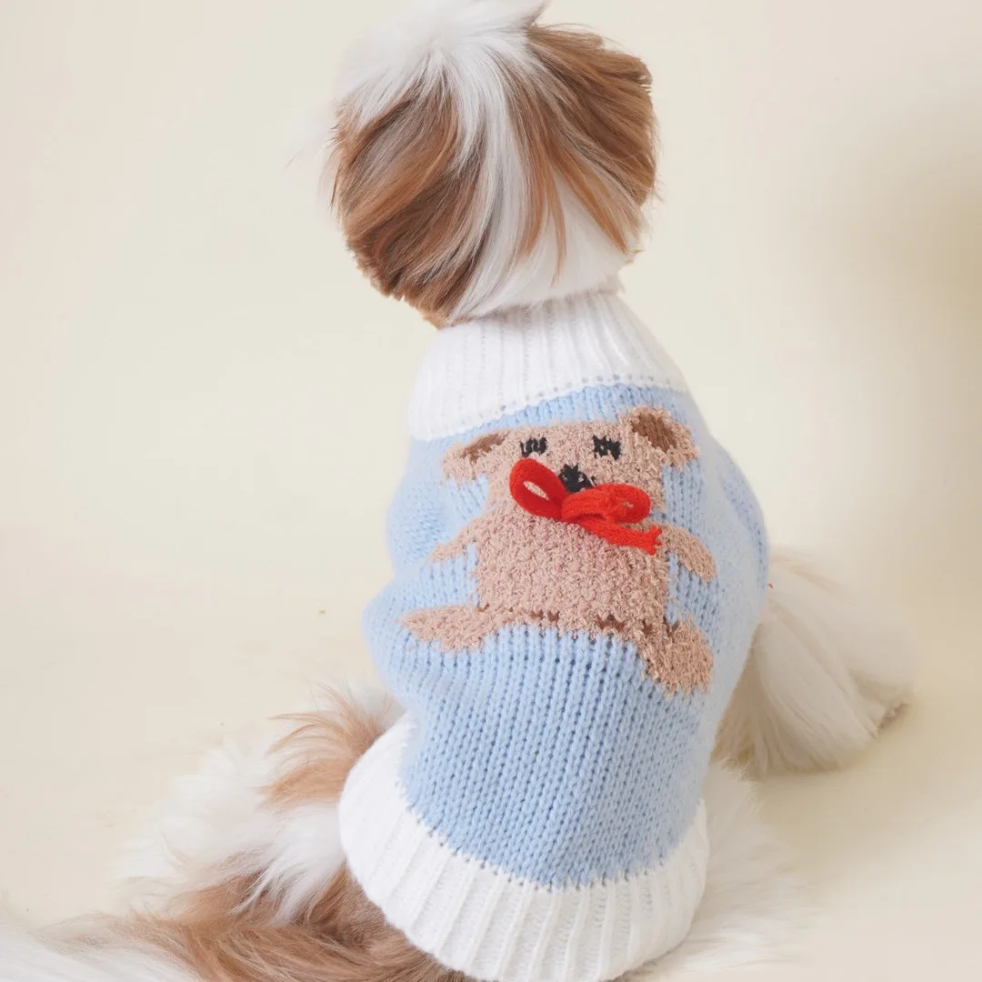 Свитер для домашних животных с медведем осень/зима трикотажная Базовая рубашка