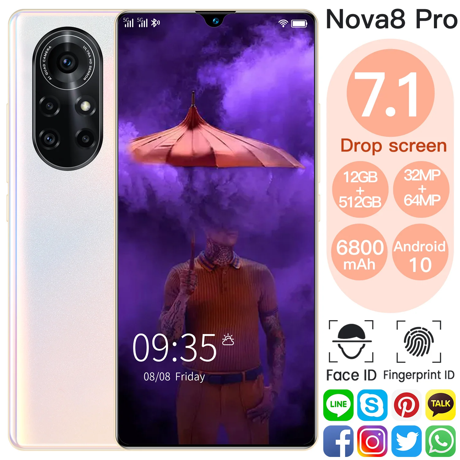 

Смартфон nov3g a8pro, 7,1 дюйма, 4G LTE, 12 + 512 ГБ, Android