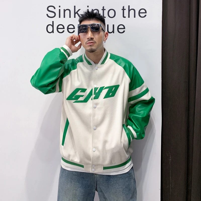 

Men Harajuku Sweatshirt Letter Splicing Air Pilot Overcoat Baseball Coats Hip Hop Male College Varsity Jacket