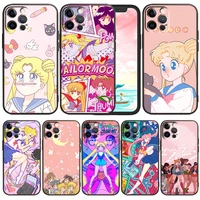anime sailor moon art for apple iphone 13 12 mini 11 xs pro max x xr 8 7 6 plus se 2020 5 funda capa black soft phone case