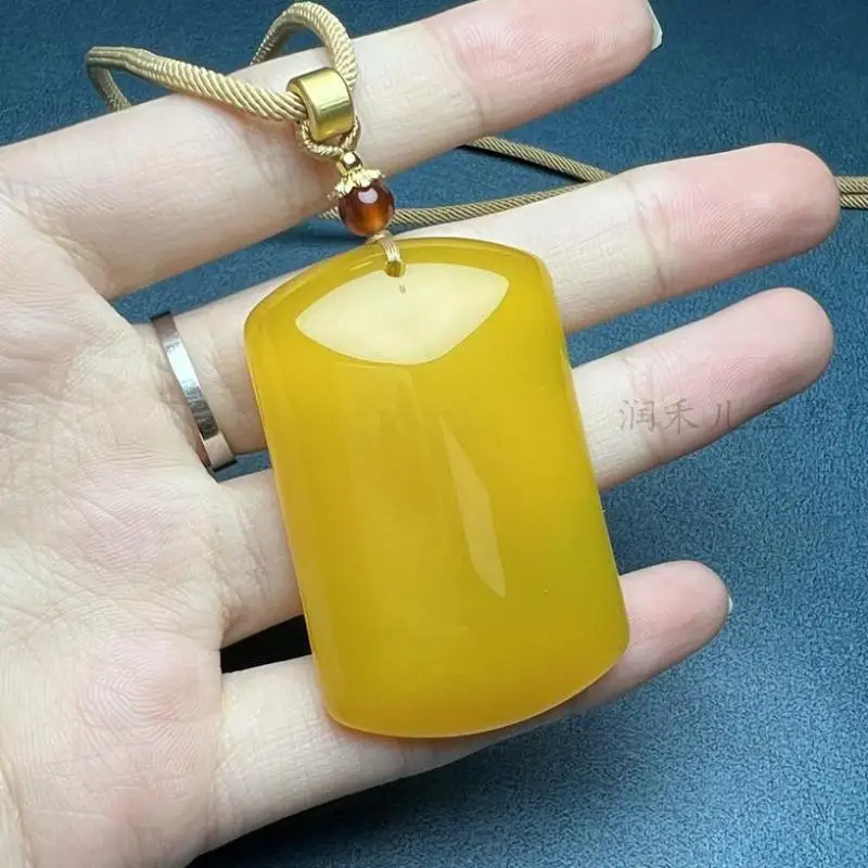 

Yellow Jade Pendant Necklace Men Women Fine Jewelry Myanmar Jadeite With Certificate Burma Jades Rectangular Charm Necklaces