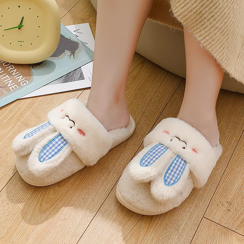 Winter Cute Animal Funny Slippers Lovers Cartoon Rabbit Home Slippers Women's Man Indoor Non-Slip Thick Bottom Plush Slippers