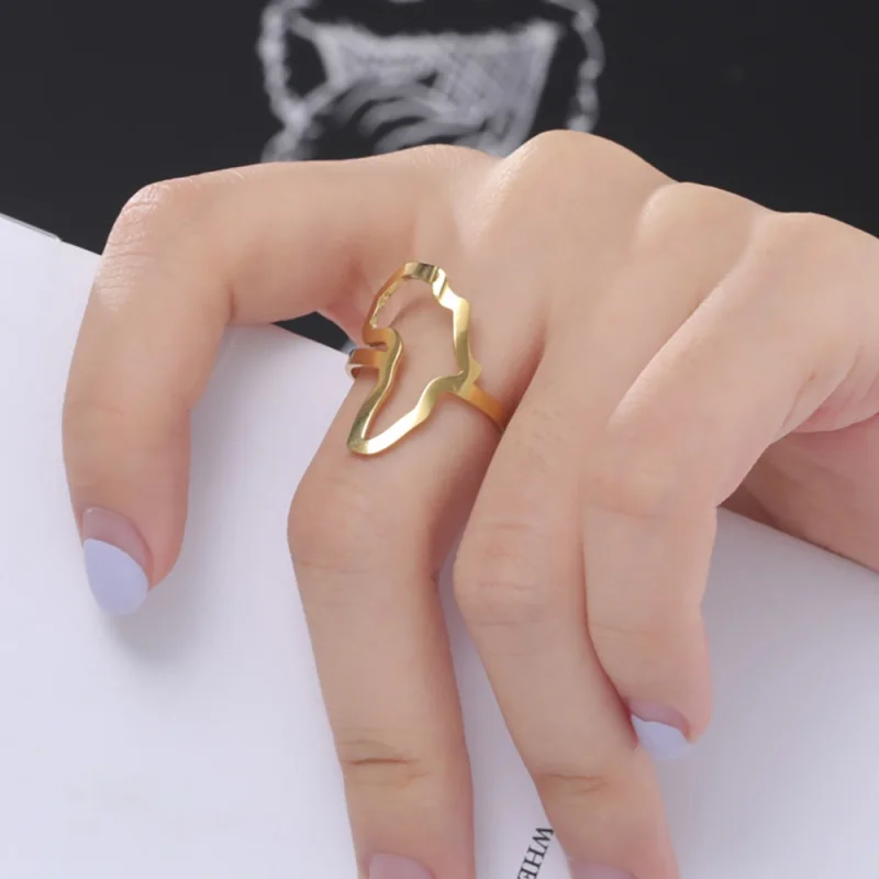 

Punk Africa Map Rings for Women Girls Stainless Steel Gold Color Open Rings African Ethnic Cultural Jewelry Gift New