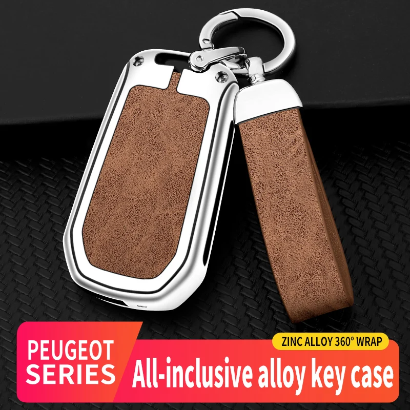 

Leather Zinc Alloy Car Key Case Cover Shell For Peugeot 208 307 308 408 508 2008 3008 4008 5008 Keyless Keychain Accessories