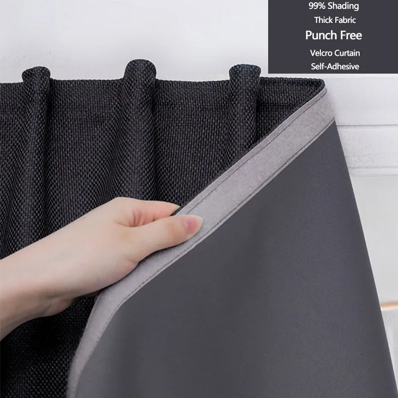 

Yaapeet Punch Free Velcro Blackout Window Curtain Anti Light Easy Install Self-Adhesive Full Shading Drape for Living Bedroom
