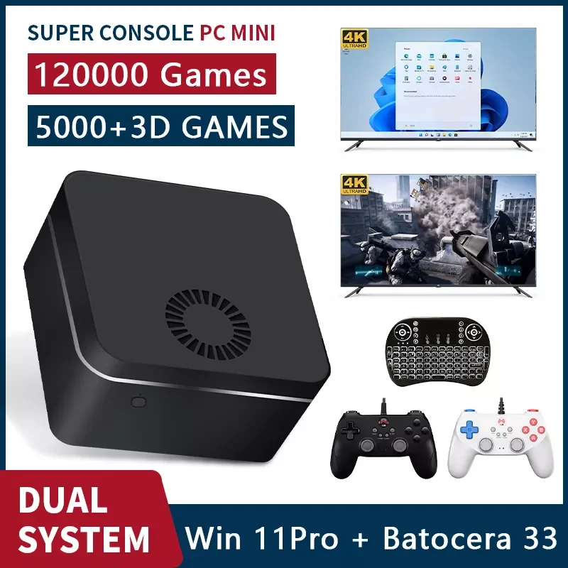 

Game Box Chuwi Super Console X PC Mini Win 11 Pro + Batocera 33 2T HDD Video Game Console For SS/PS2/PSP Built-in 120000+ Games