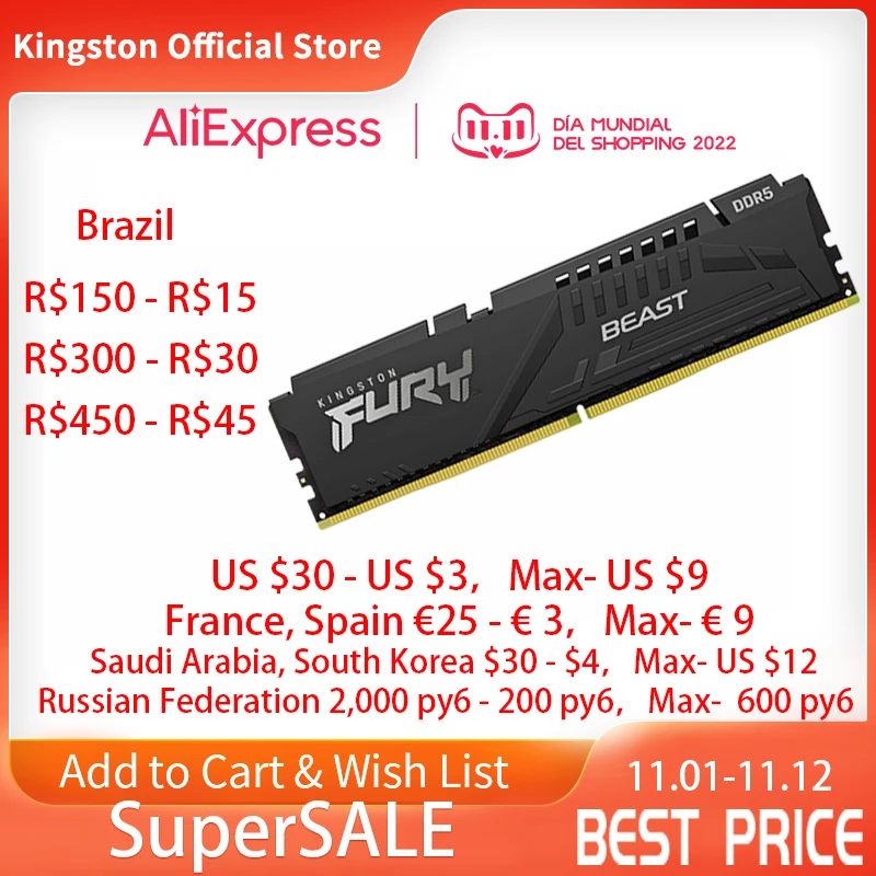 

Original Kingston HyperX FURY 4GB 8GB 16GB DDR4 2666MHz Desktop RAM Memory CL15 DIMM 288-pin 3200MHz Internal For Gaming