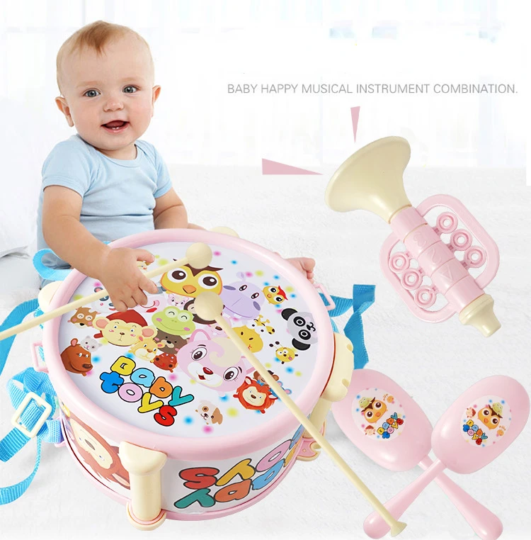

7Pcs Kids Drums Educational Toys Indoor Outdoor Interactive Playing Percussion Musical Toy Set Drum Horn Instruments Band Kit