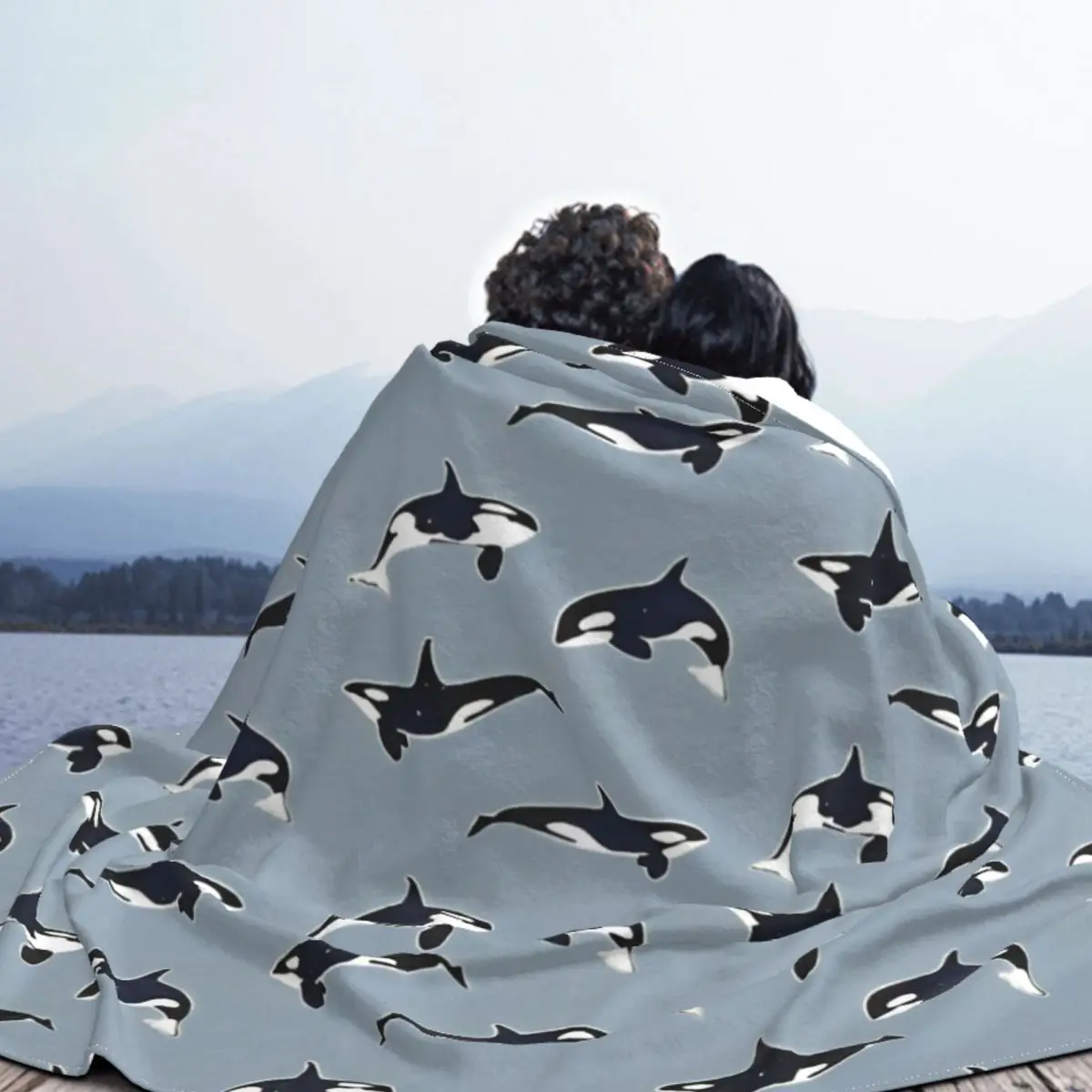 Одеяло Галактическое с рисунком Кита-убийцы флисовое украшение супертеплый плед