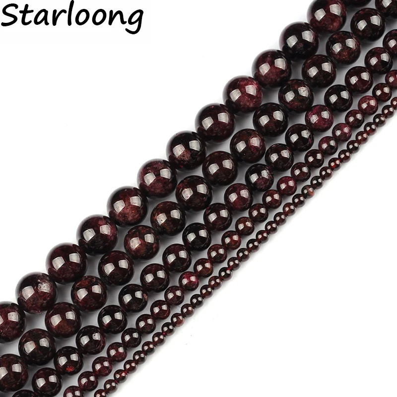 High Quality Natural Stone Genuine Round Garnet Beads Loose Strand 15" 4-12MM Pick Size DIY Jewelry Making Bracelets | Украшения и