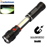 powerful ledcob flashlight patrol flashlight waterproof torch emergency light magnetic tail work light use 4aaa batteries
