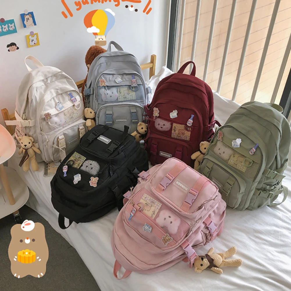 

Fashion Travel Solid Color Nylon Backpack Large Capacity Knapsack Handbags for Women Students Shopping Travel