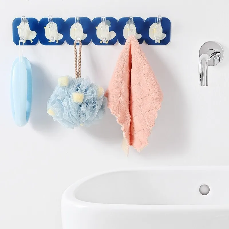 

Six-row Wall Hooks Hangers Self Adhesive Home Bathroom Organizer Rack Clothes Hat Towel Hanger New WC Kitchen Accessories Holder