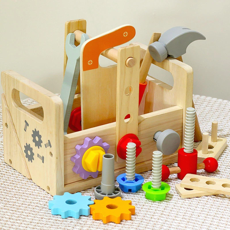 

Children's Wooden Portable Toolbox Play House Toy Kindergarten Baby Early Education Puzzle Screw Screw Mother Repair Box Toy