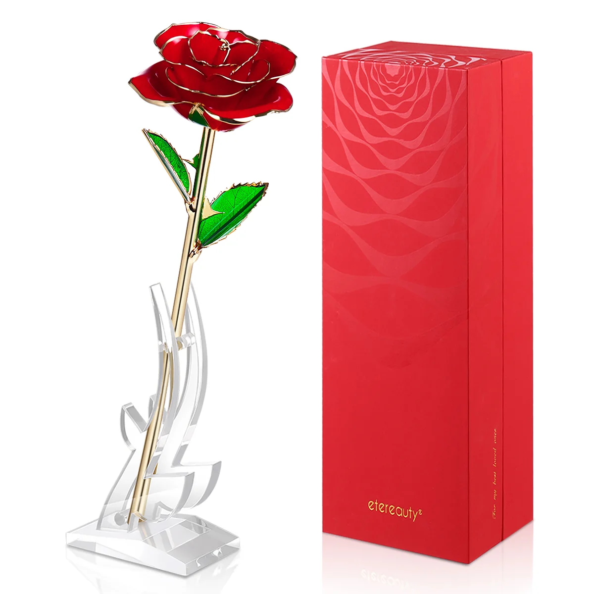 

ETEREAUTY 24K Blooming Never Withered Resin Flower with Greeting for Anniversary Valentine's Day Birthday