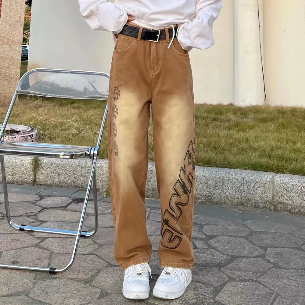 Men's Jeans Ins American Fashion Fun Printing Loose Straight Jeans Y2k Korean Version Fashion Street Jeans Ins Hot Sale Casual