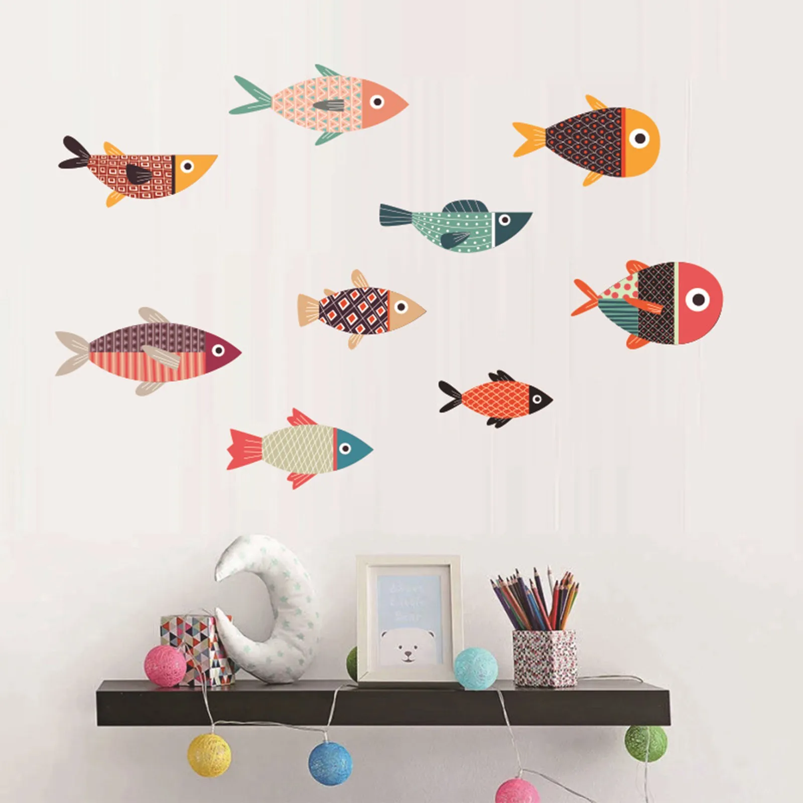 

Мультяшные рыбки, наклейки на стену, персональный декор детской комнаты, морские животные, украшения, самоклеящиеся ПВХ наклейки на стену