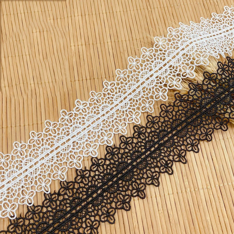 

45Yards Polyester White Black Flower Lace Trims Water Soluble Lace Ribbon DIY Necklace Ornaments Wedding Clothes Accessories