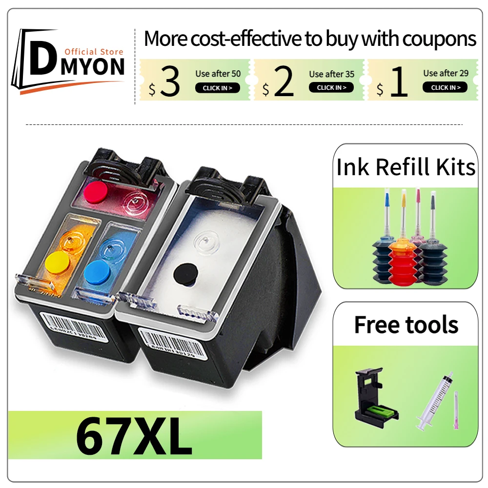 

DMYON Replacement Ink Cartridge for HP 67 XL hp67 67XL for Deskjet 1225 1255 2721 2722 2723 2724 2725 2726 2727 2729 Printer