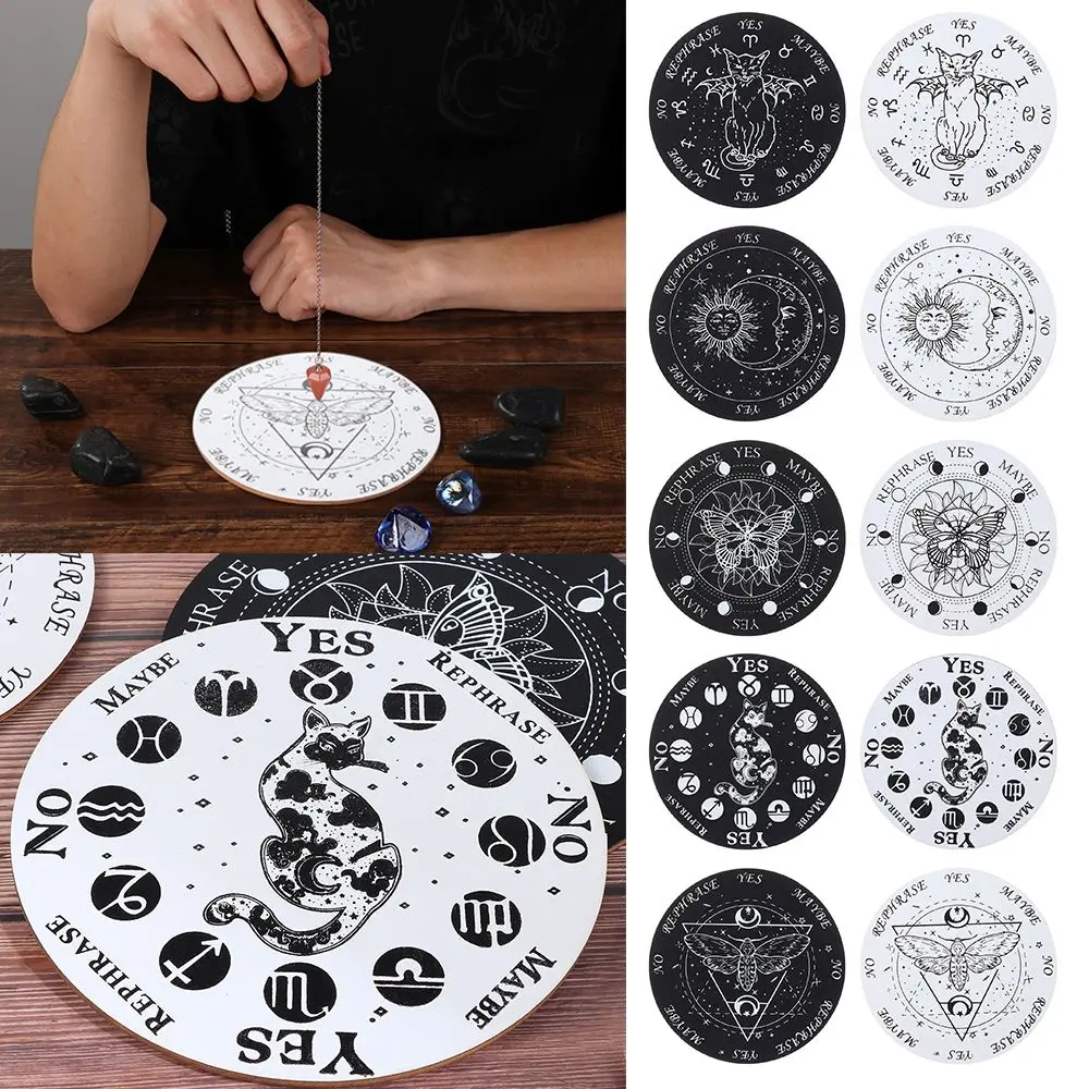 

Wooden Pendulum Board with Stars Sun and Moon for Divination Message Board Wooden Carven Board Metaphysical Altar Decoration