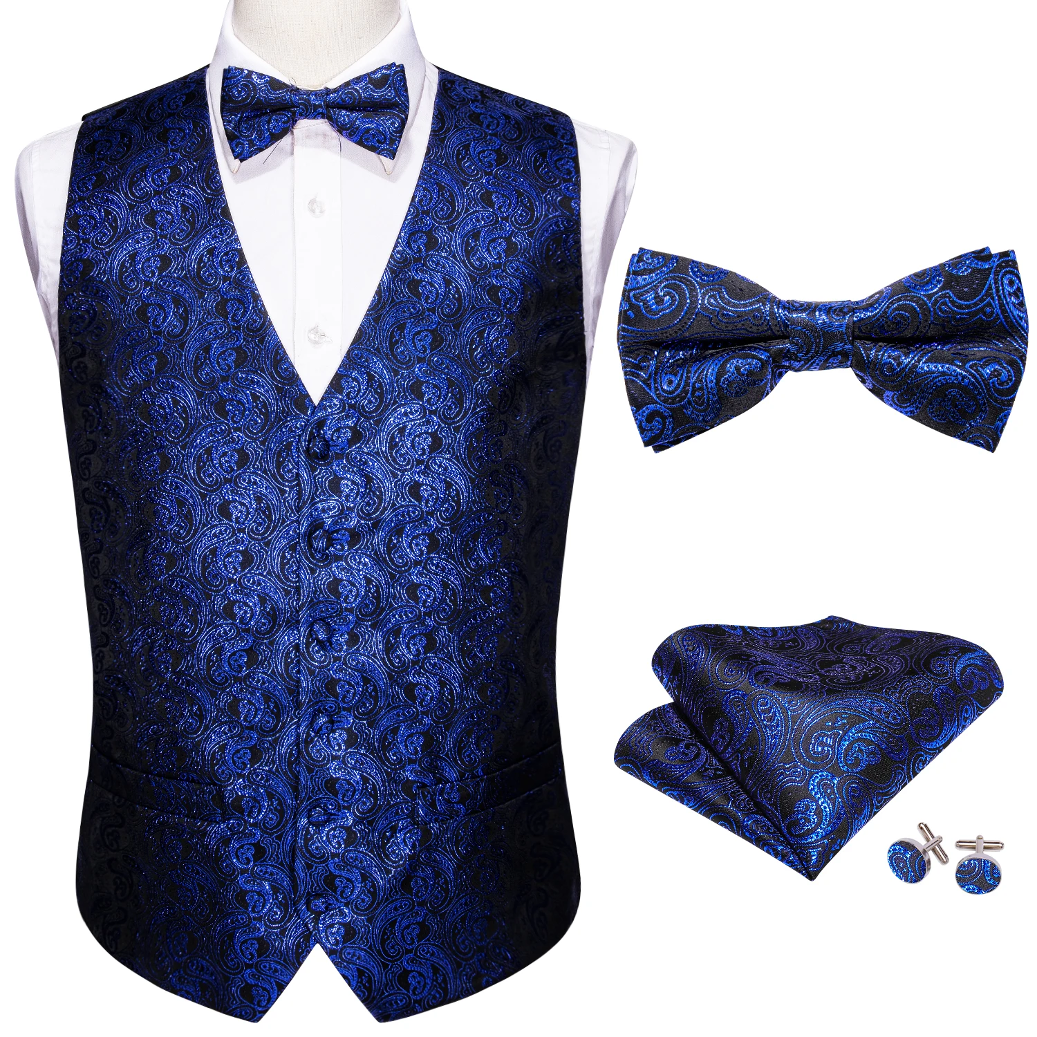 Новый синий мужской свадебный костюм жилет жаккардовый с узором пейсли Шелковый