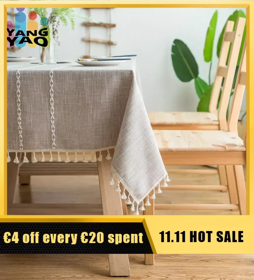 

Cotton Linen Tablecloth for dining table map Cover cloth with Tassel Rectangular Weddings Birthdays Party deco