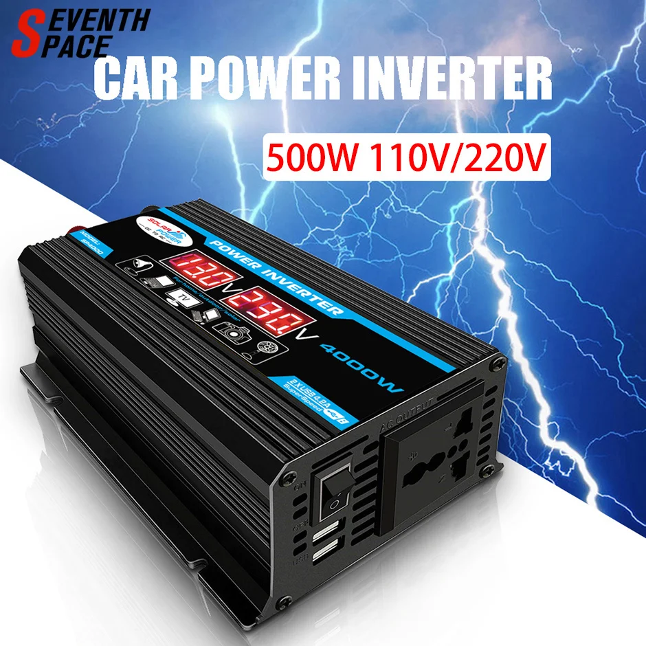 

500W Inverter 12V to 220V/110V Car Converter with Port USB Car Adapter with LCD Intelligent Display Outlets Modified Sine Wave