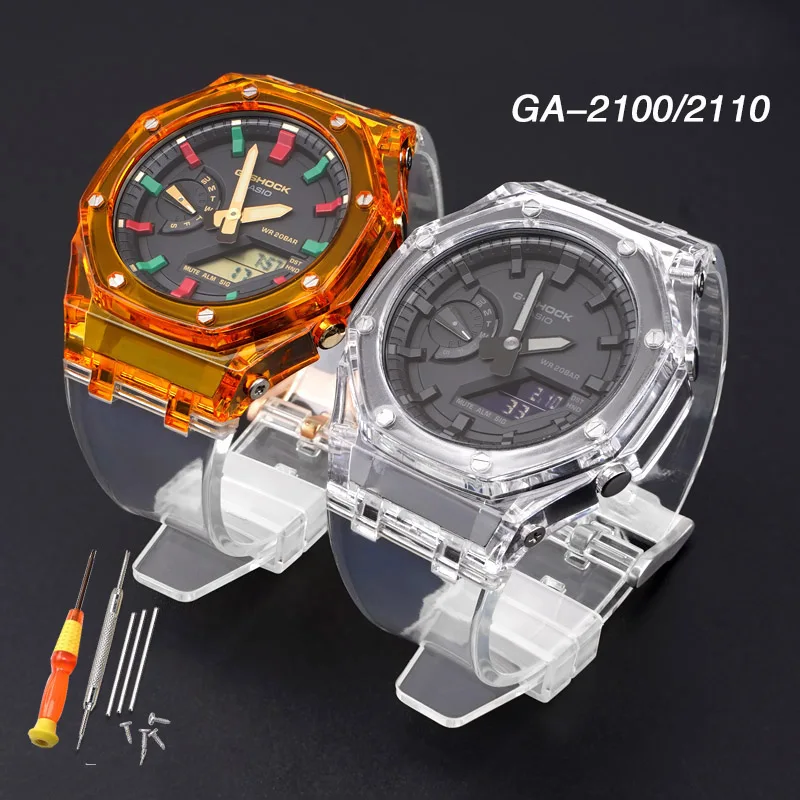 

Remodel AP Royal OAK Strap for Casio G-SHOCK GA-2100 2110 Transparent Silicone Watchband With Protective PC Case Cover Bezel