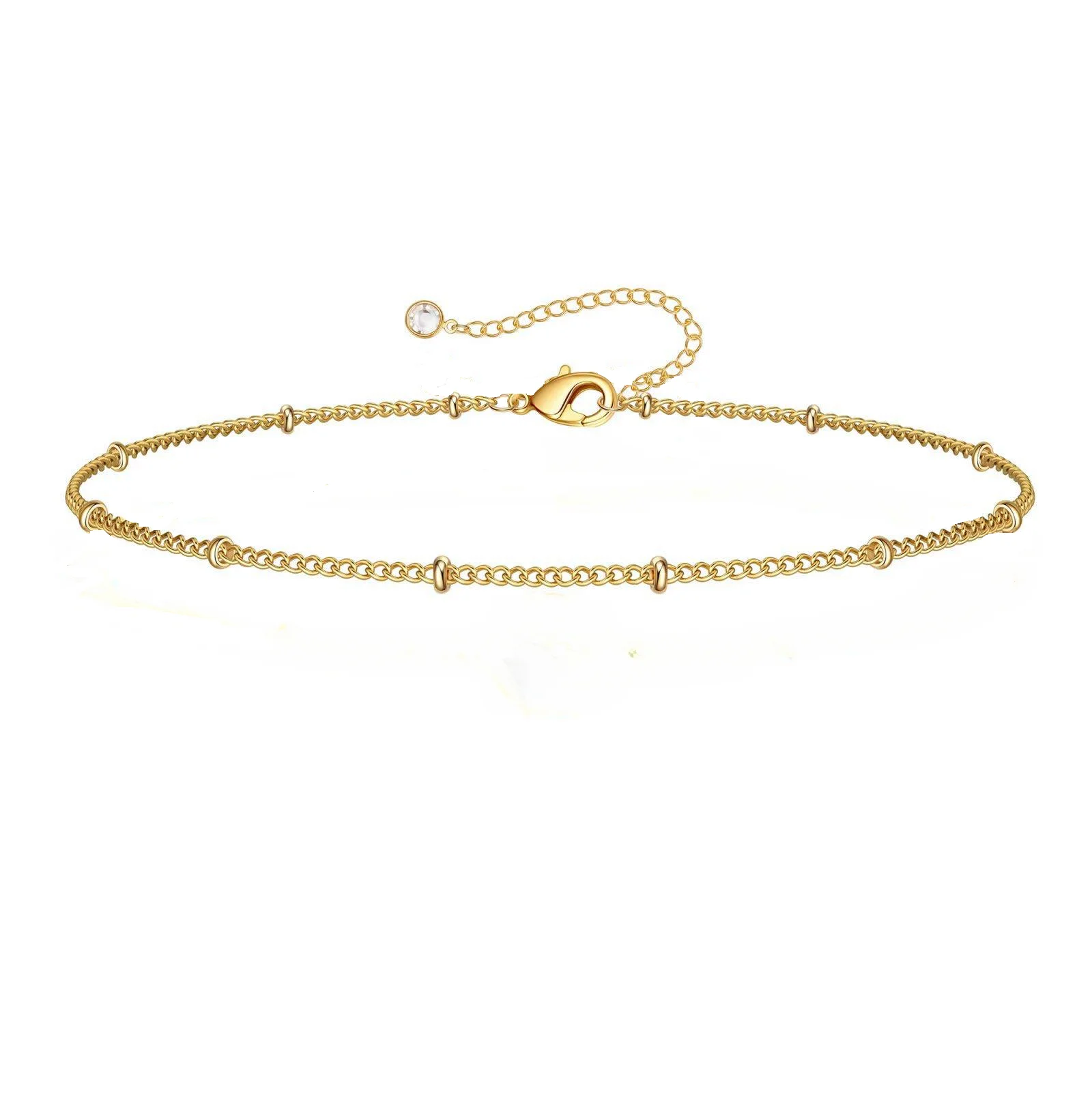 

18K Gold-Plated Stainless Steel Bracelet Anklet Women Vintage Simple Bead Chain Stacked Multi-layer Jewelry
