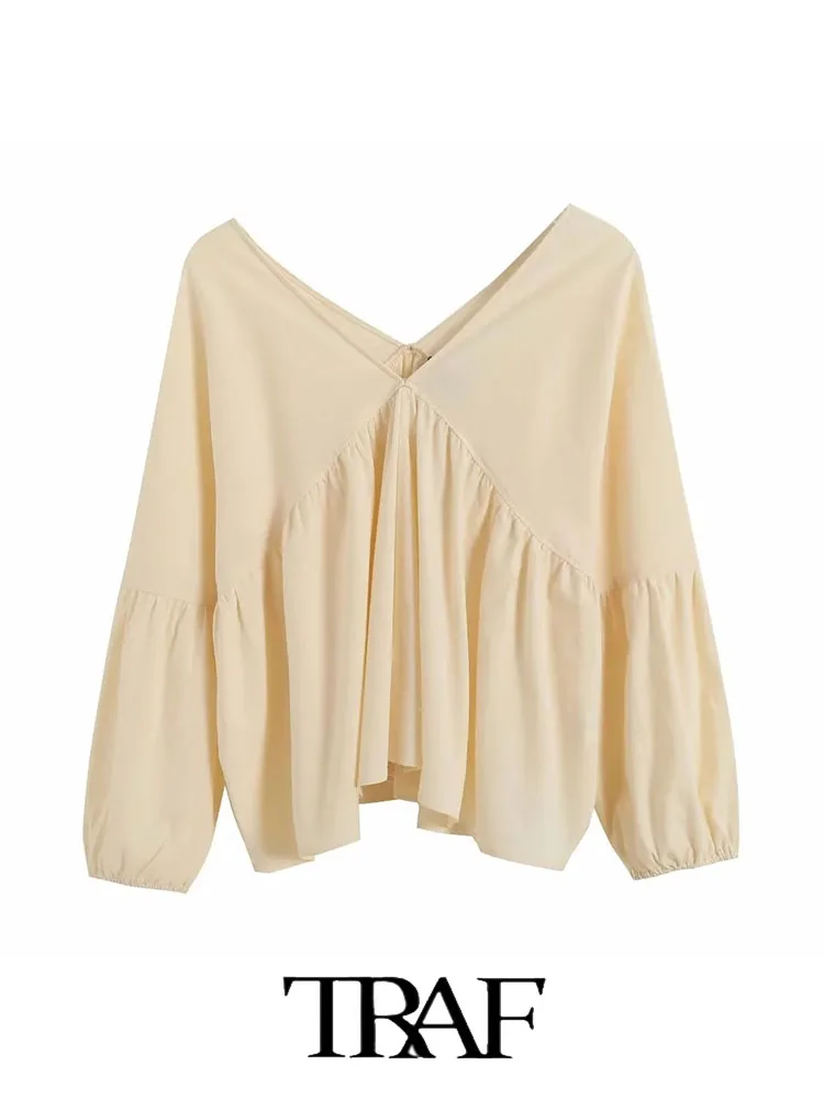 

Блузка Женская приталенная с V-образным вырезом, длинным рукавом и пуговицами