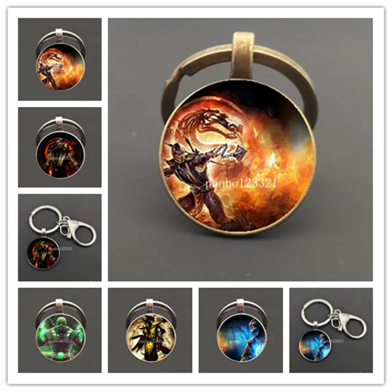 Новый брелок для ключей Mortal Kombat креативный стеклянный купол ручной работы