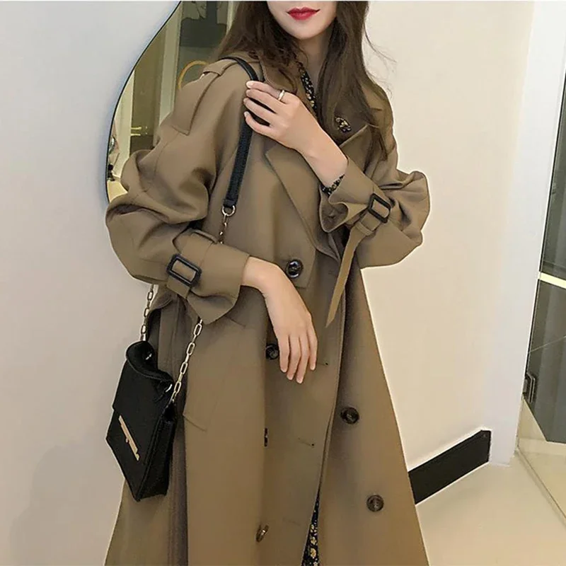 Тренчкот женский базовый в стиле ретро Повседневная Свободная двубортная