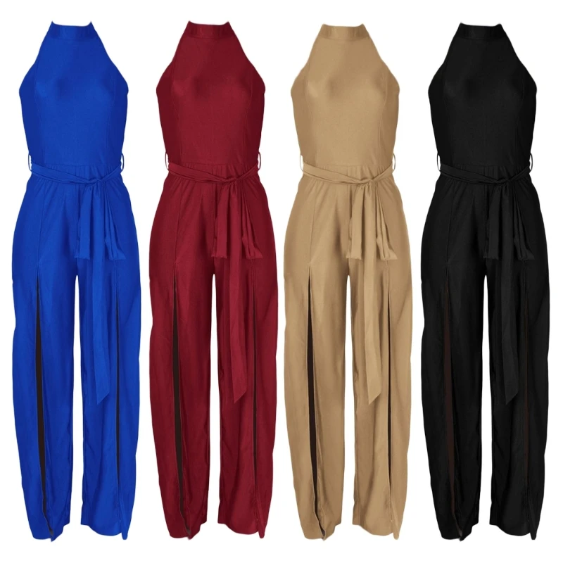 

Женские повседневные Комбинезоны L5YA с лямкой на шее, брюки без рукавов с широкими штанинами, уличные комбинезоны