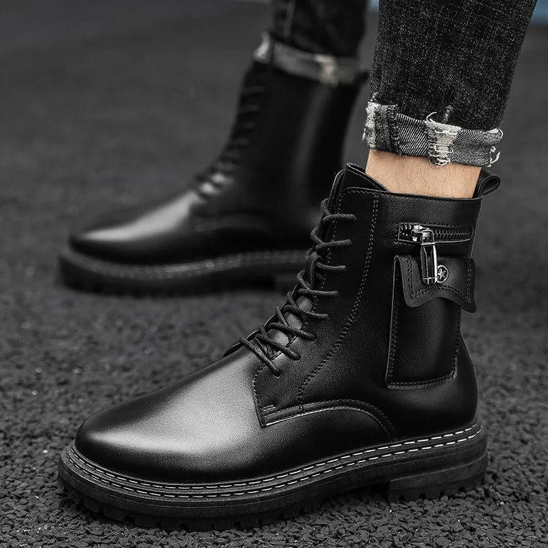 

2022 autumn and winter new cross-border high-top casual black Martin boots youth military leather boots British tooling boots