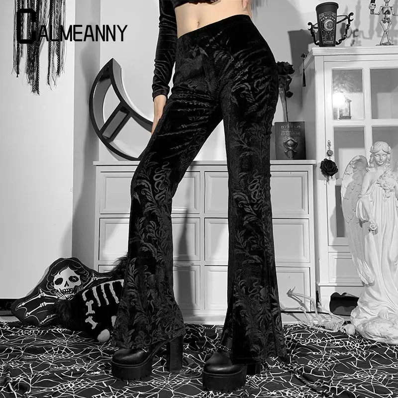 New Spring Fashion Harajuku Flared Pants Gothic Aesthetic Punk High Waist Women Trousers Vintage Gothic Pants Sense of design