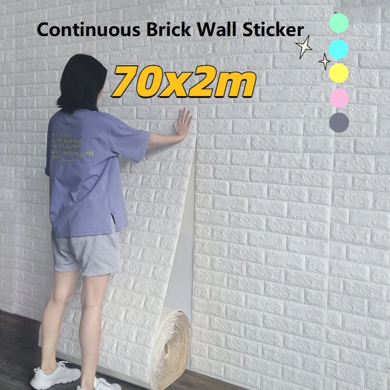 

3D Wallpaper 70cm*2M Continuous Brick Pattern Sticker Waterproof Sticker Home Decoration 3D Self-Adhesive Wallpaper