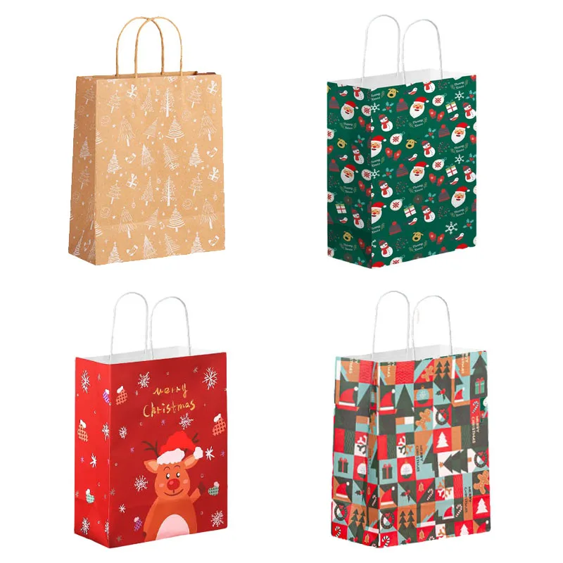 

Kawaii Cartoon Cute Christmas Gift Packaging Bag Large Capacity Portable Creative Elk Santa Claus Kraft Paper Handbag Decoration