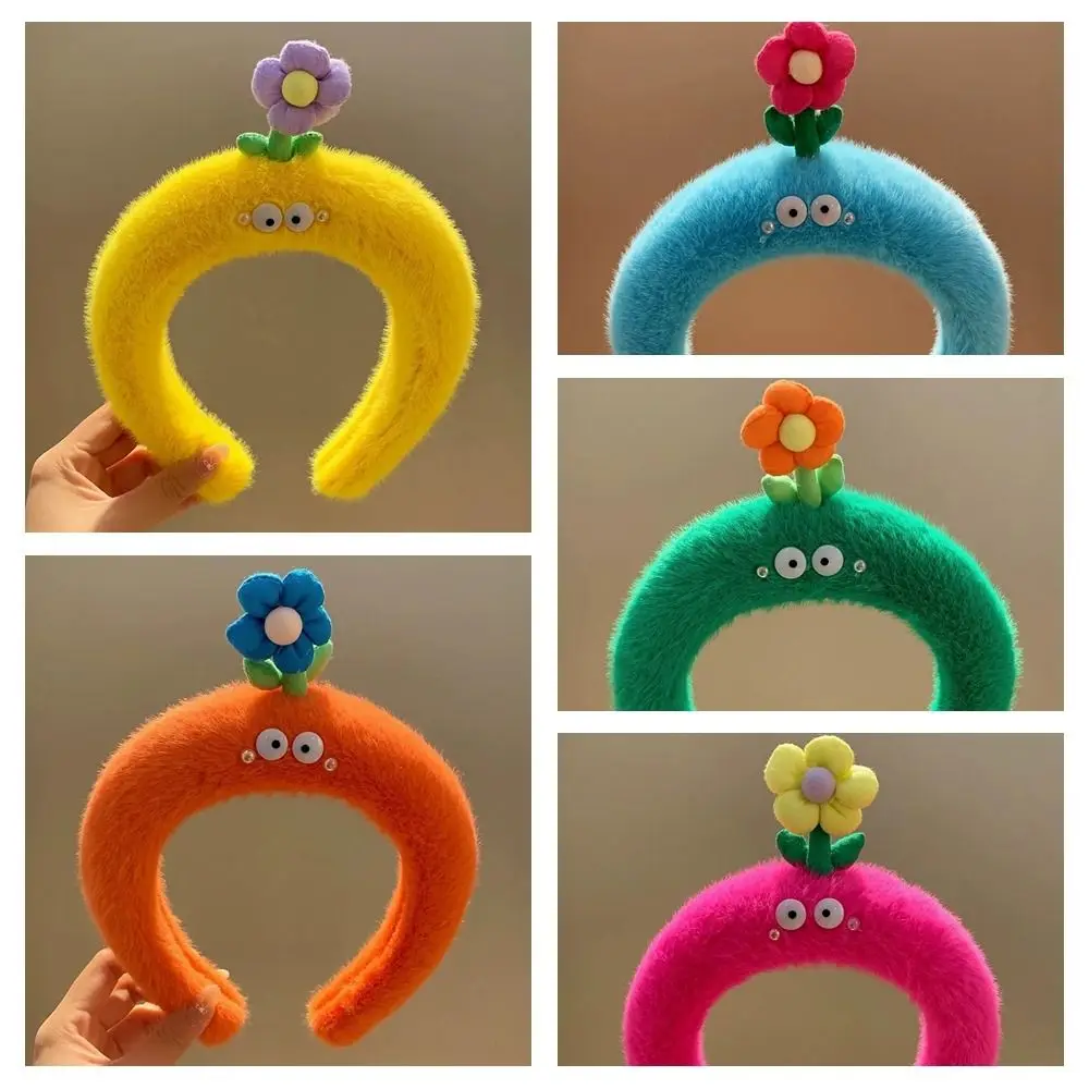 Kawaii Cartoon Plush Hairband Candy Color Korean Style Flower Headband Hair Accessories Headwear Funny Hoop Face Washing