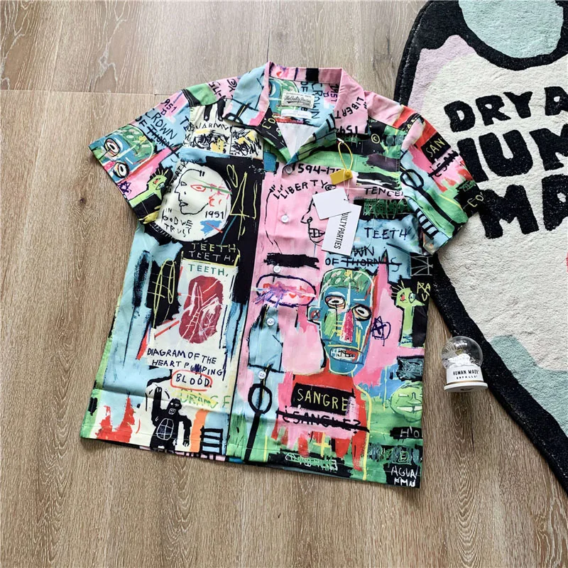 

WACKO MARIA Shirt Oversized Casual Men Women 1:1 WACKO MARIA Graffiti Hawaiian Shirt