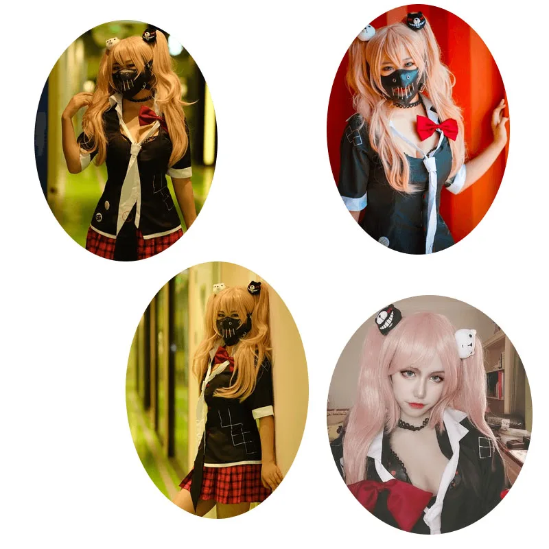 Аниме костюм Danganronpa для косплея, костюм Эносима Дзюнко, школьная юбка JK, парик с двойным косичком, головной убор, костюм для Хэллоуина.